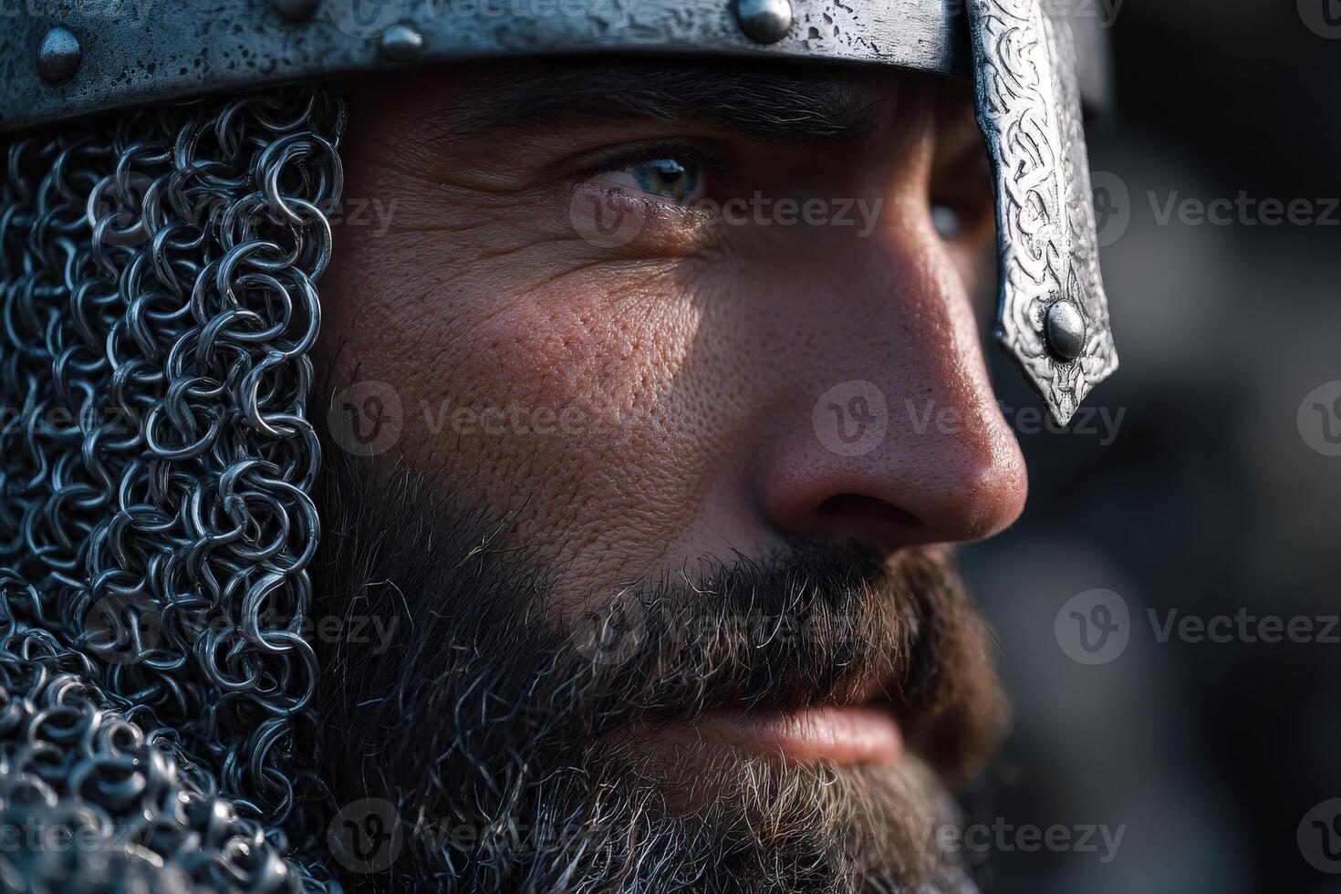 Warrior in chainmail during a re-enactment in a medieval setting photo
