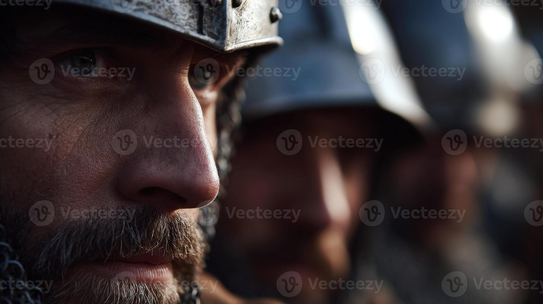 Warriors prepare for battle in medieval reenactment event photo