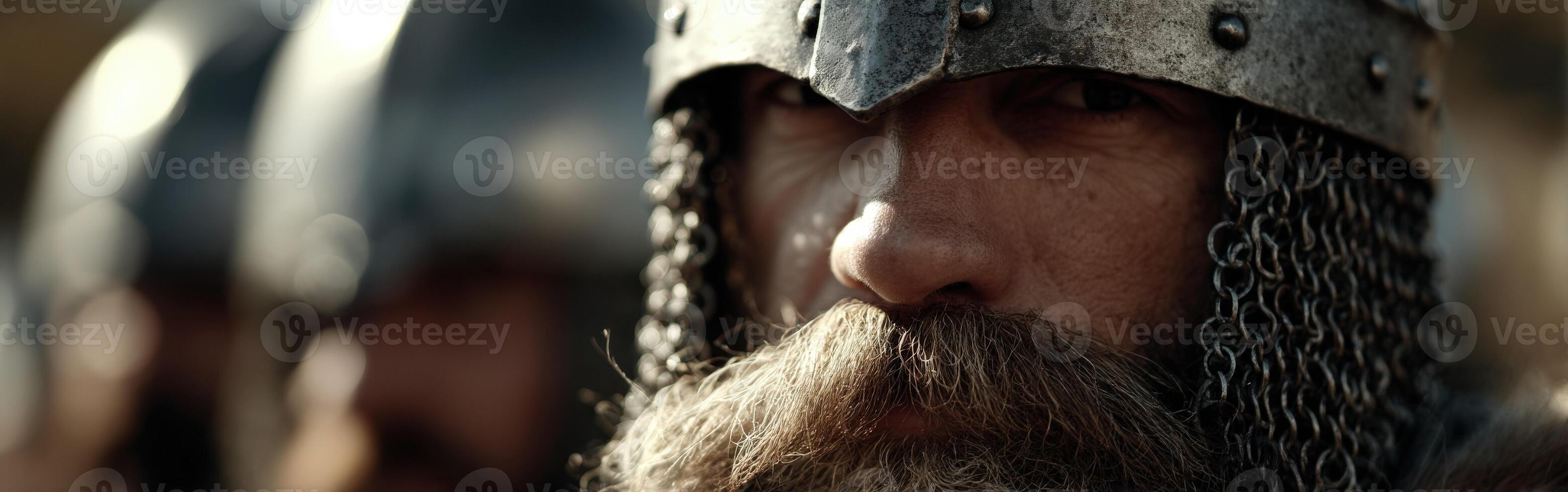 Medieval warrior displaying courage in a historic reenactment photo