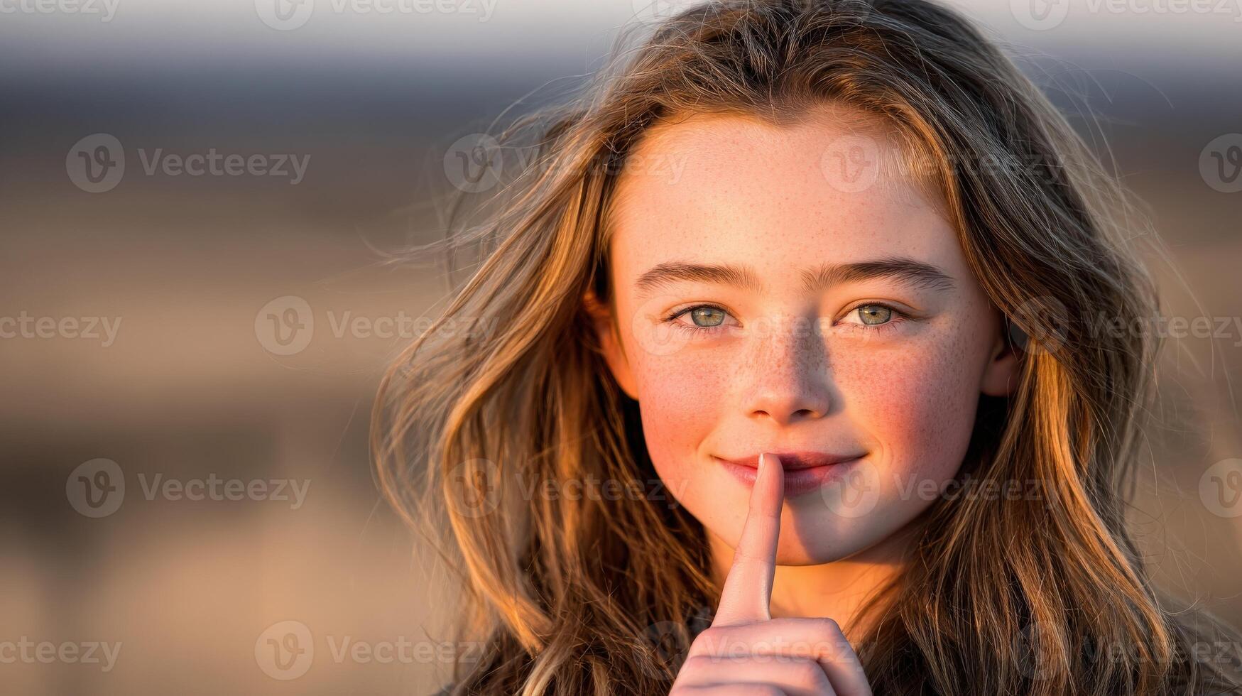 Girl with a playful expression at sunset in nature photo