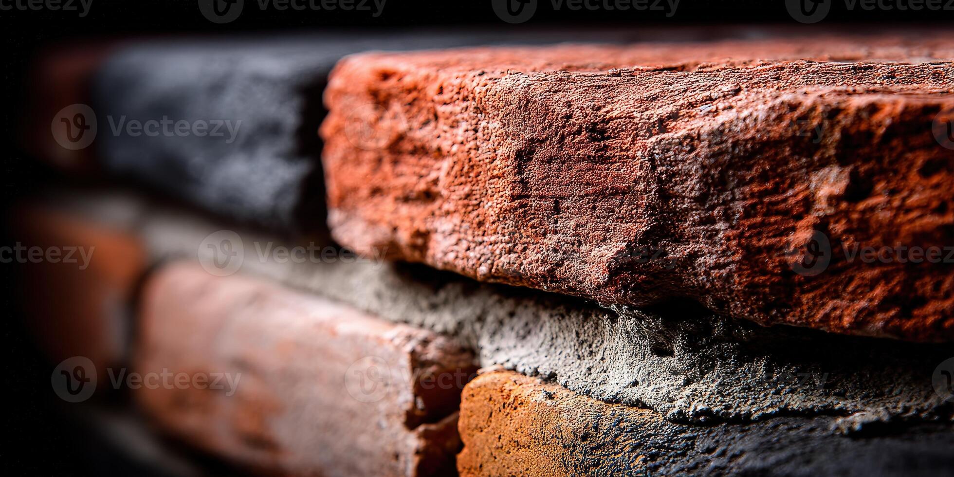 Detailed close-up of textured brick wall in warm tones photo