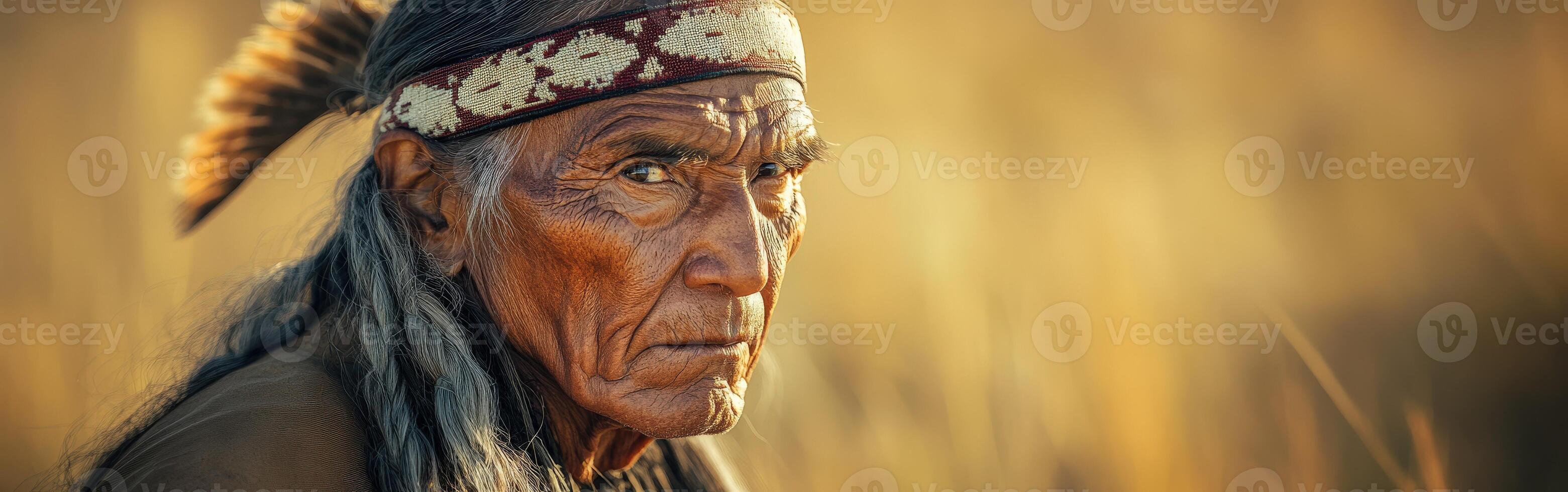 Elderly man in traditional attire shows wisdom and strength in nature background photo