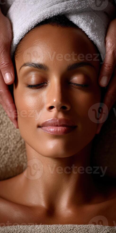 Relaxation during a soothing facial massage session at a wellness spa photo