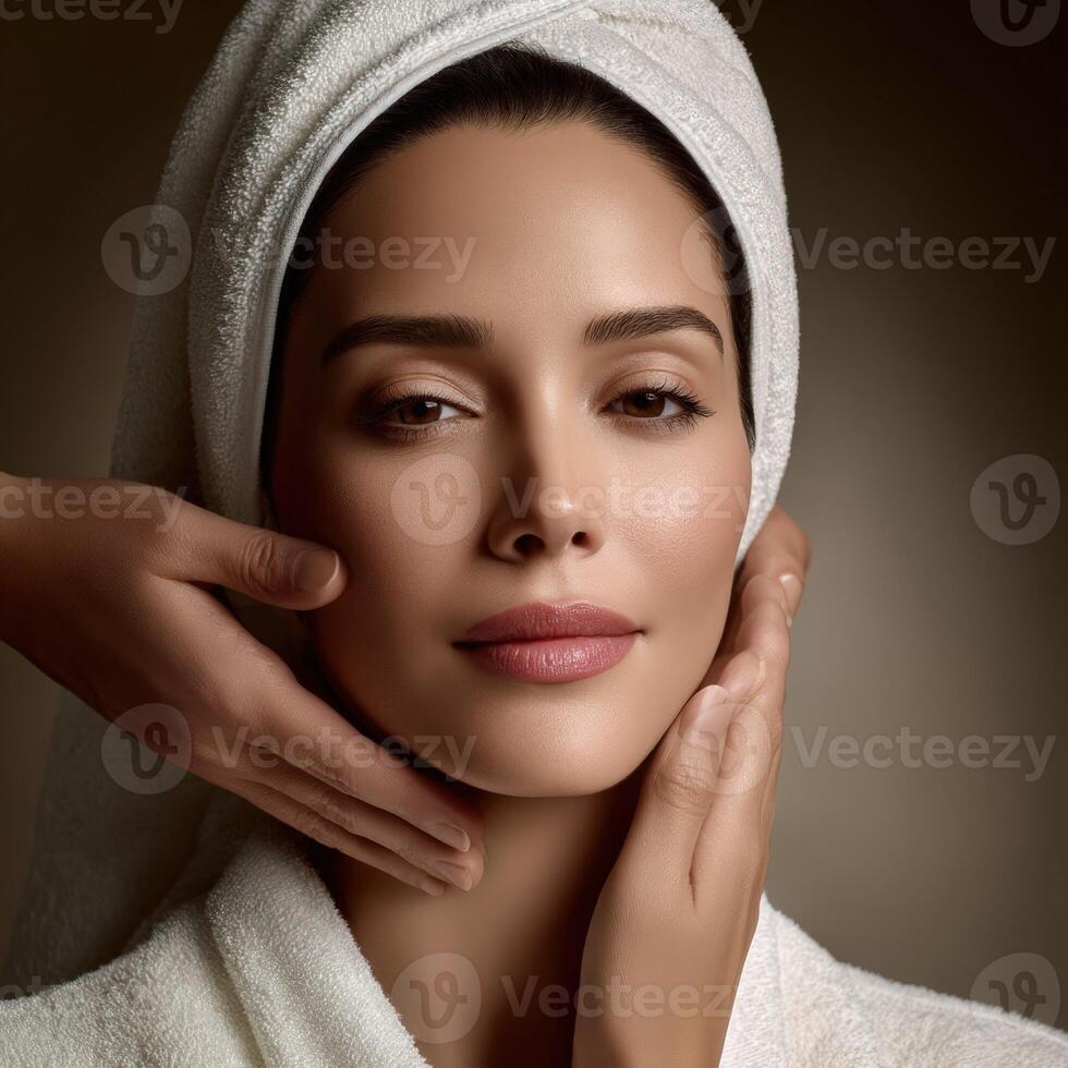 Relaxing facial treatment enhances natural beauty in serene setting photo
