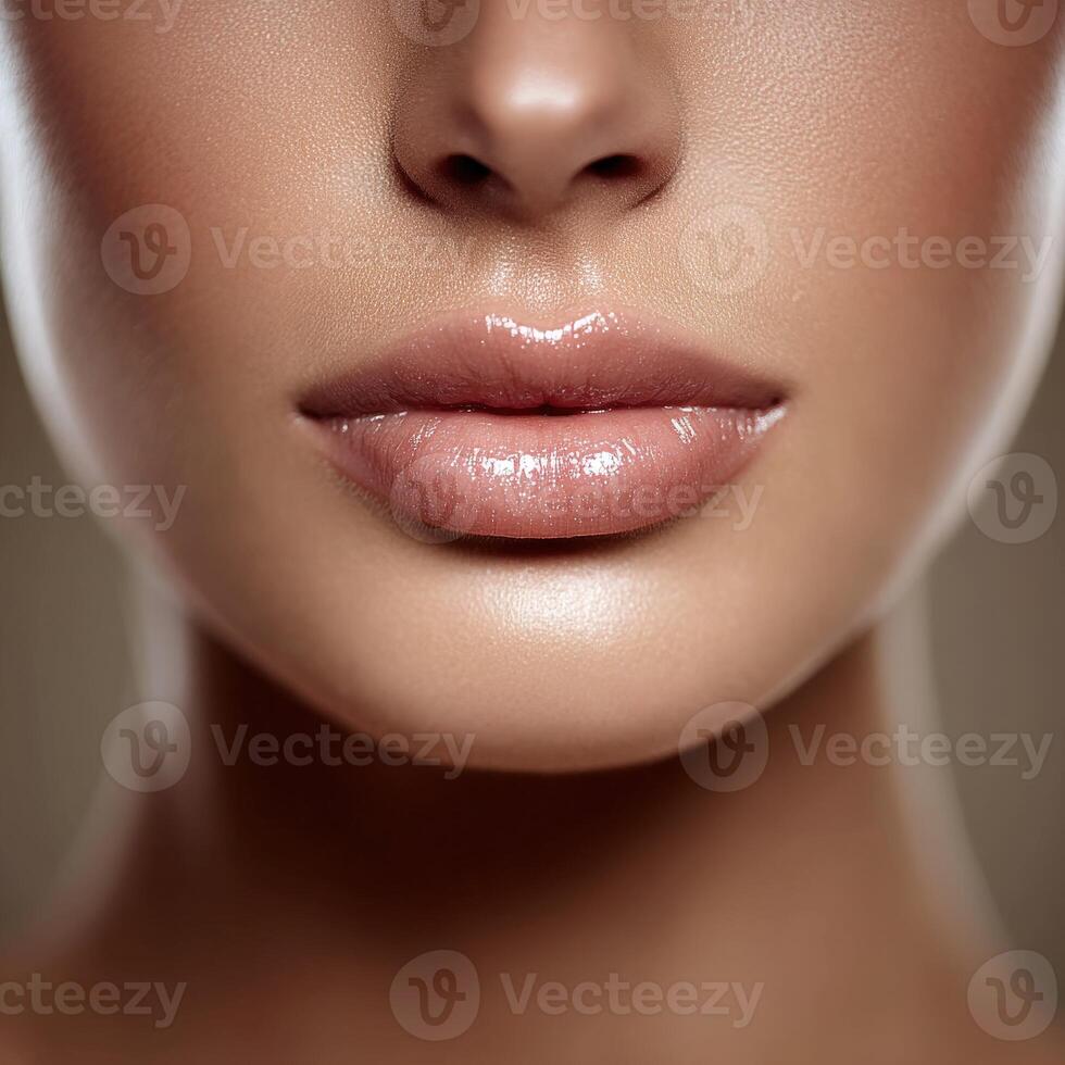 Close-up view of smooth lips highlighting perfect makeup application photo