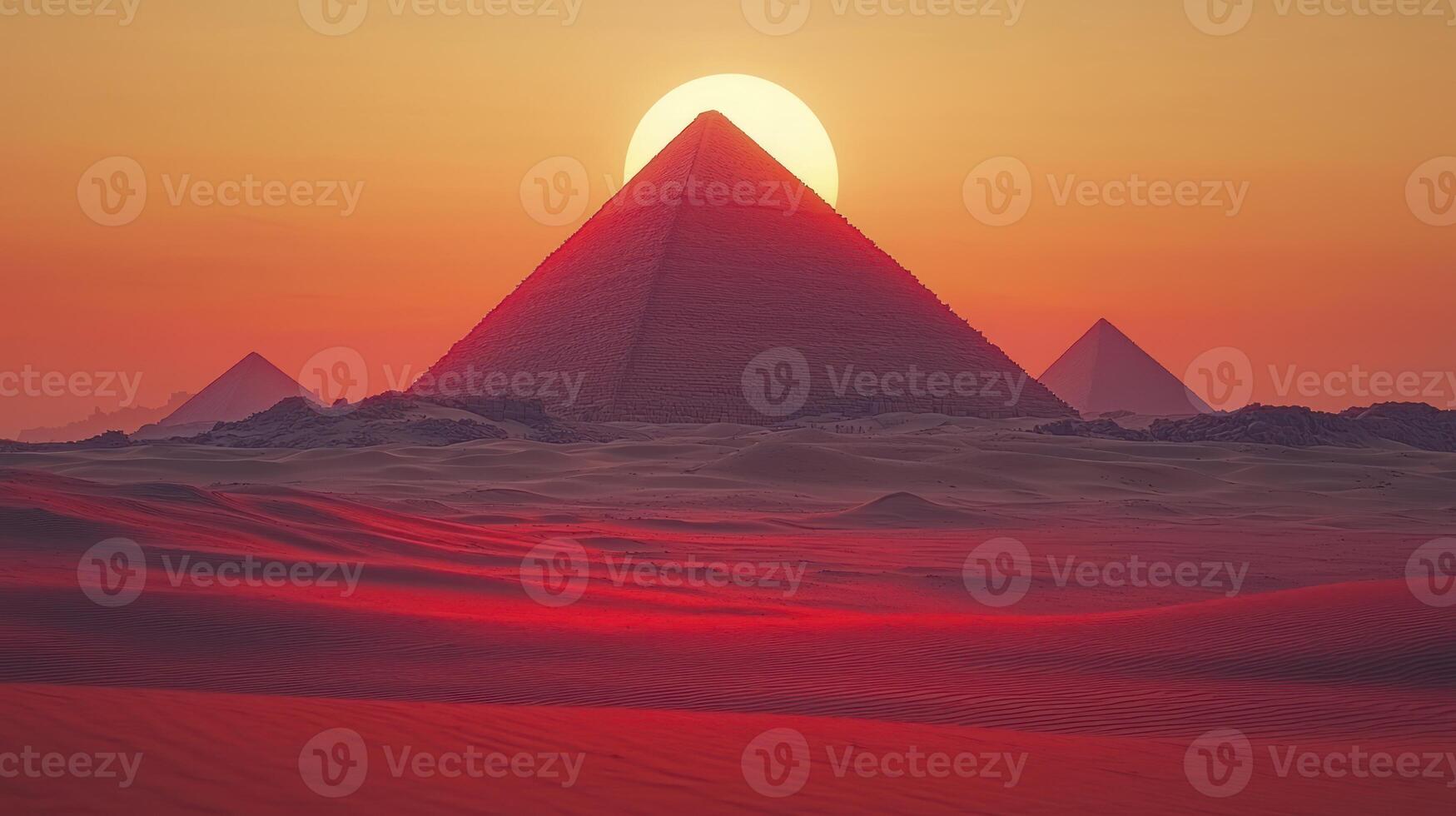 The sun is setting over the desert in this image photo