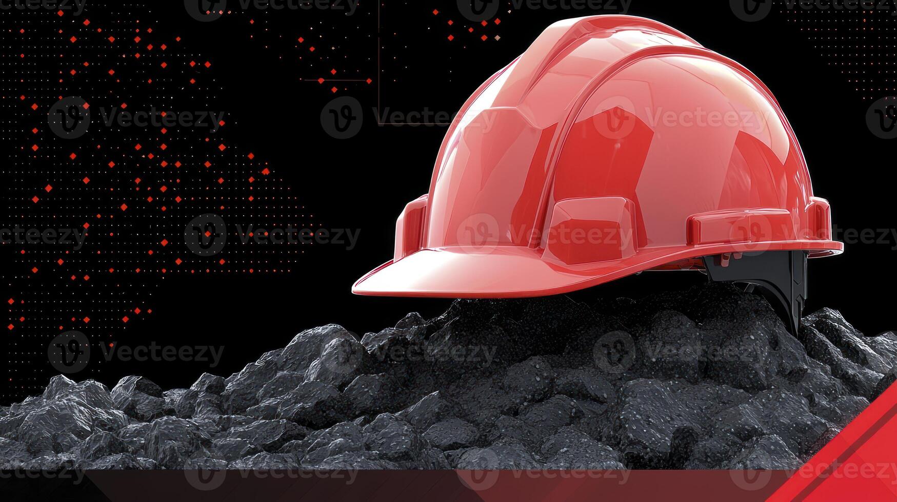 A red hard hat on top of a pile of coal photo