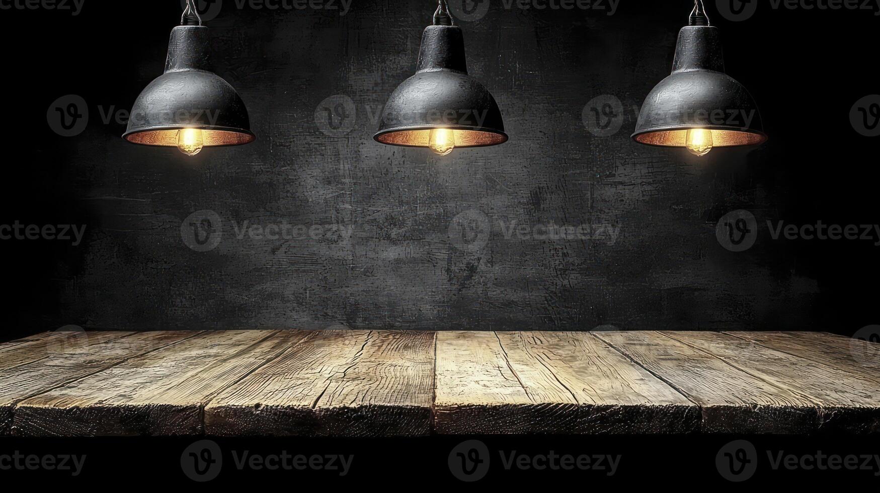 Three light bulbs on a wooden table photo