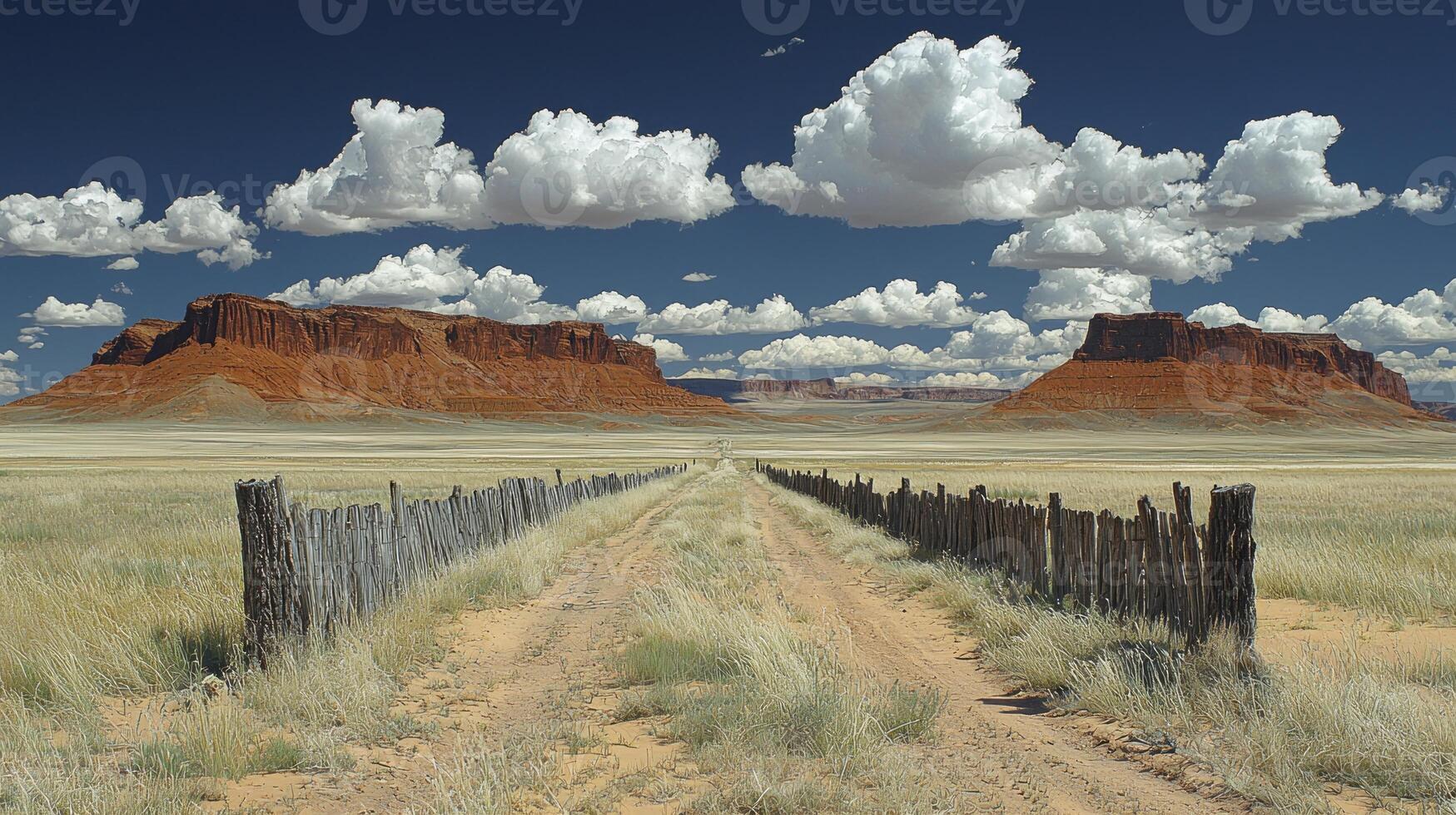 A dirt road with a fence in the middle of it photo