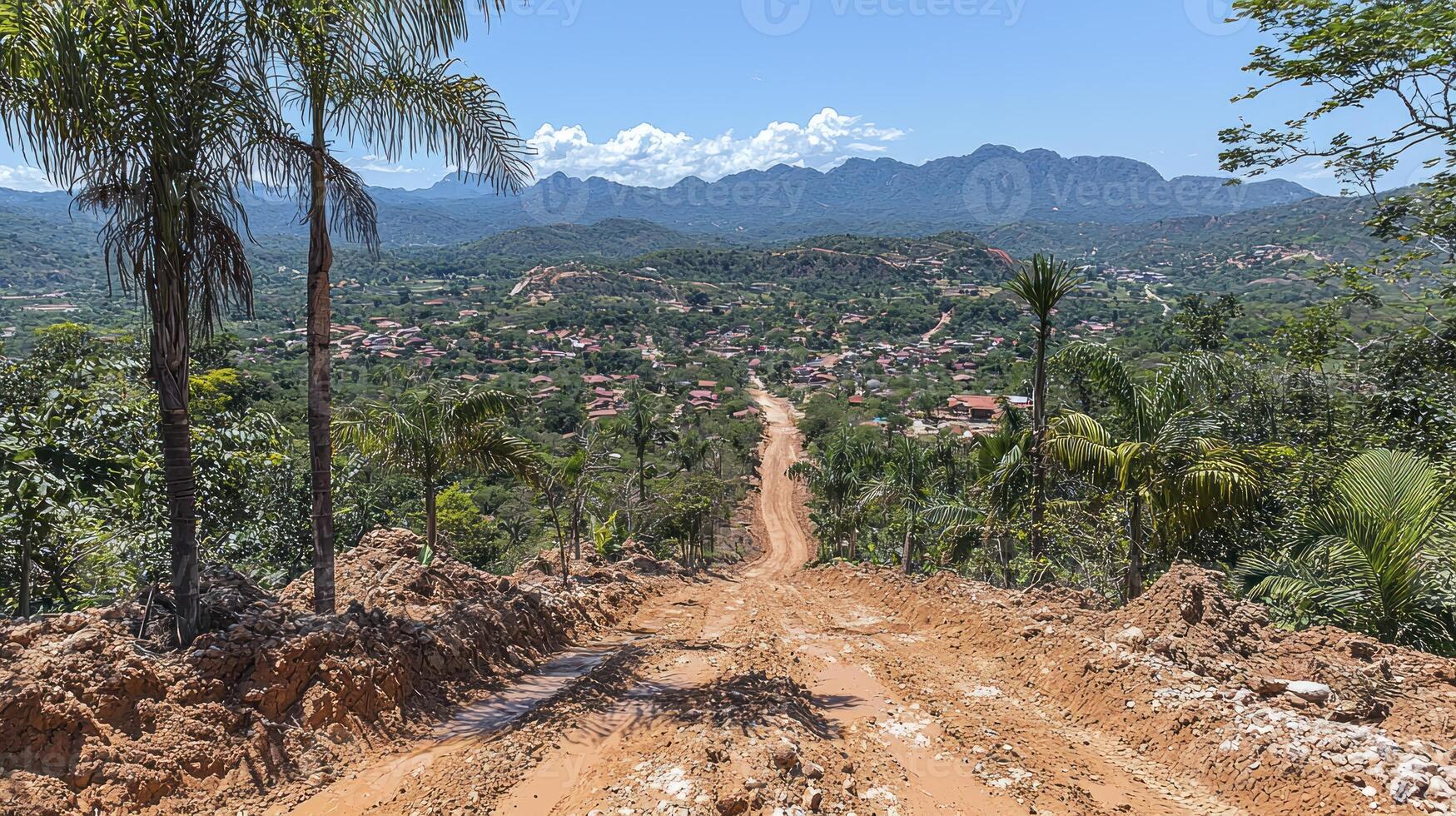 A dirt road with a dirt path photo