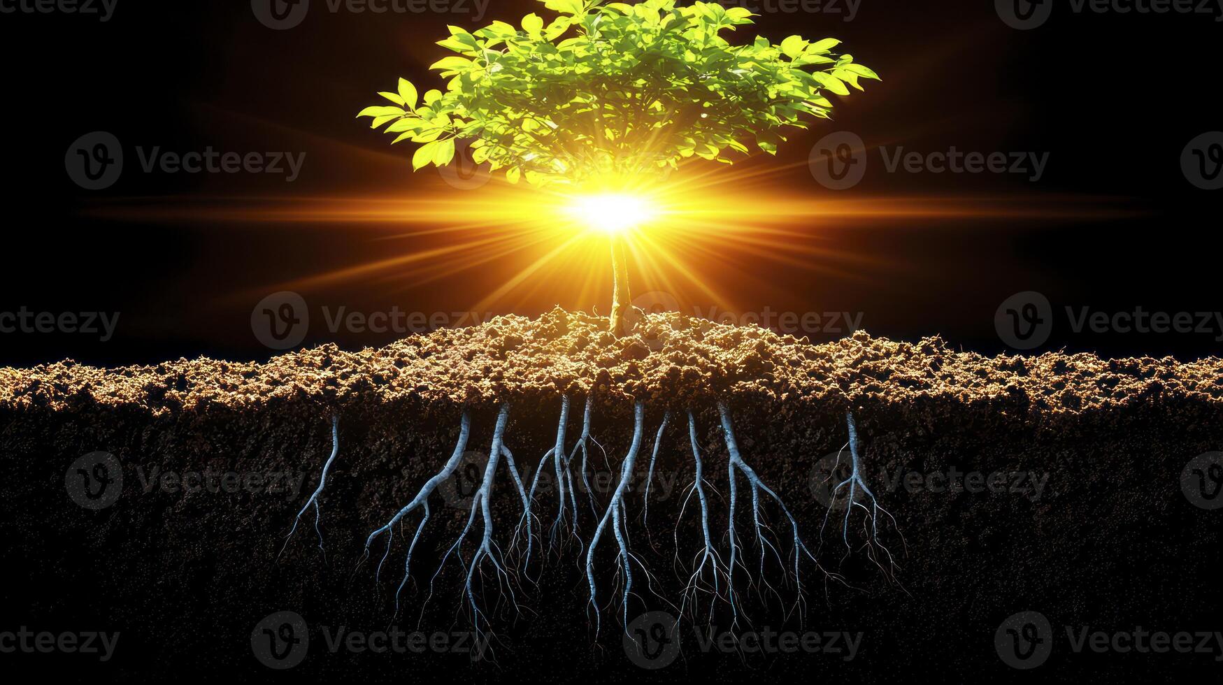 A tree with roots growing out of the ground photo