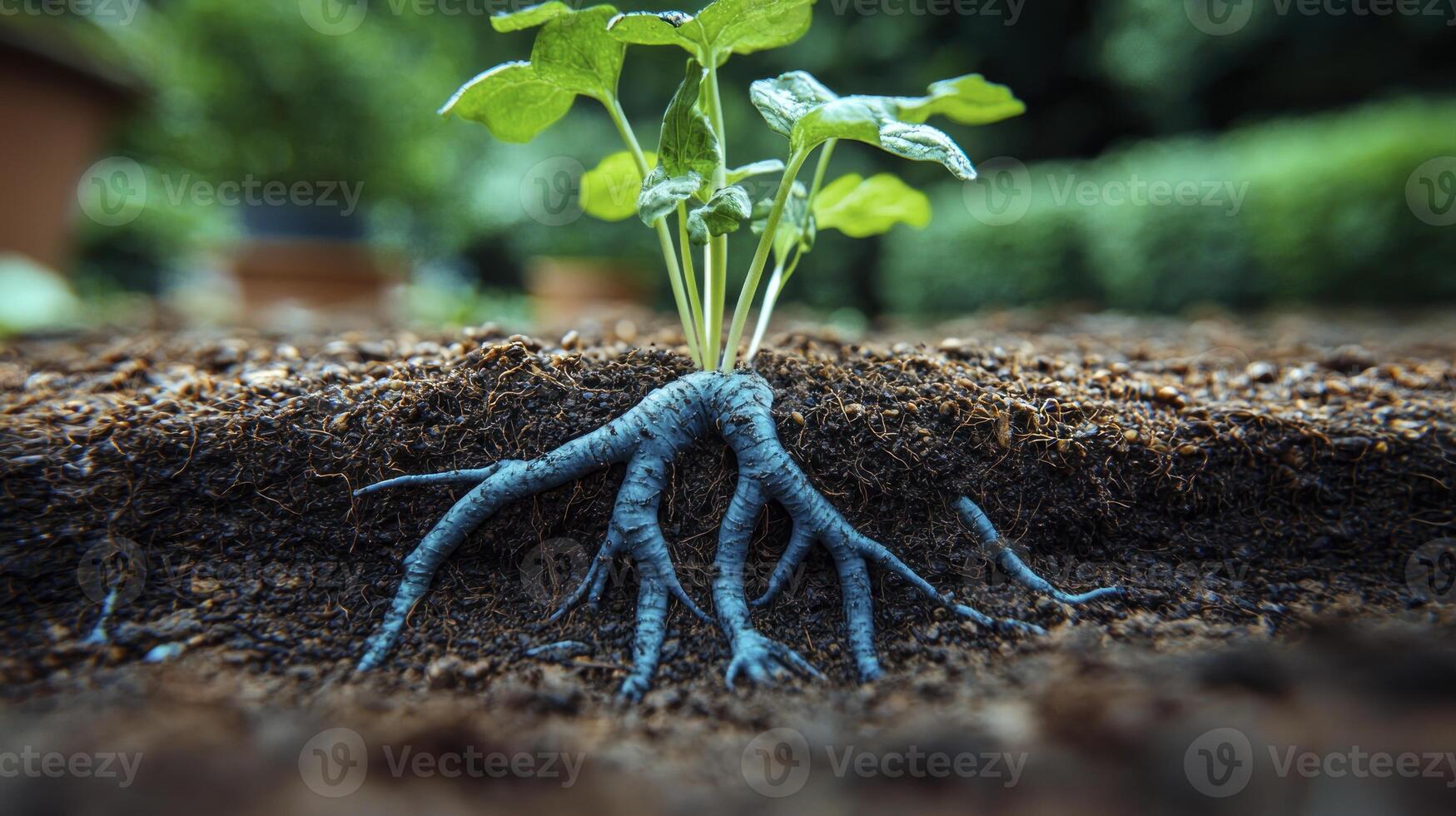 A plant with roots growing out of the ground photo