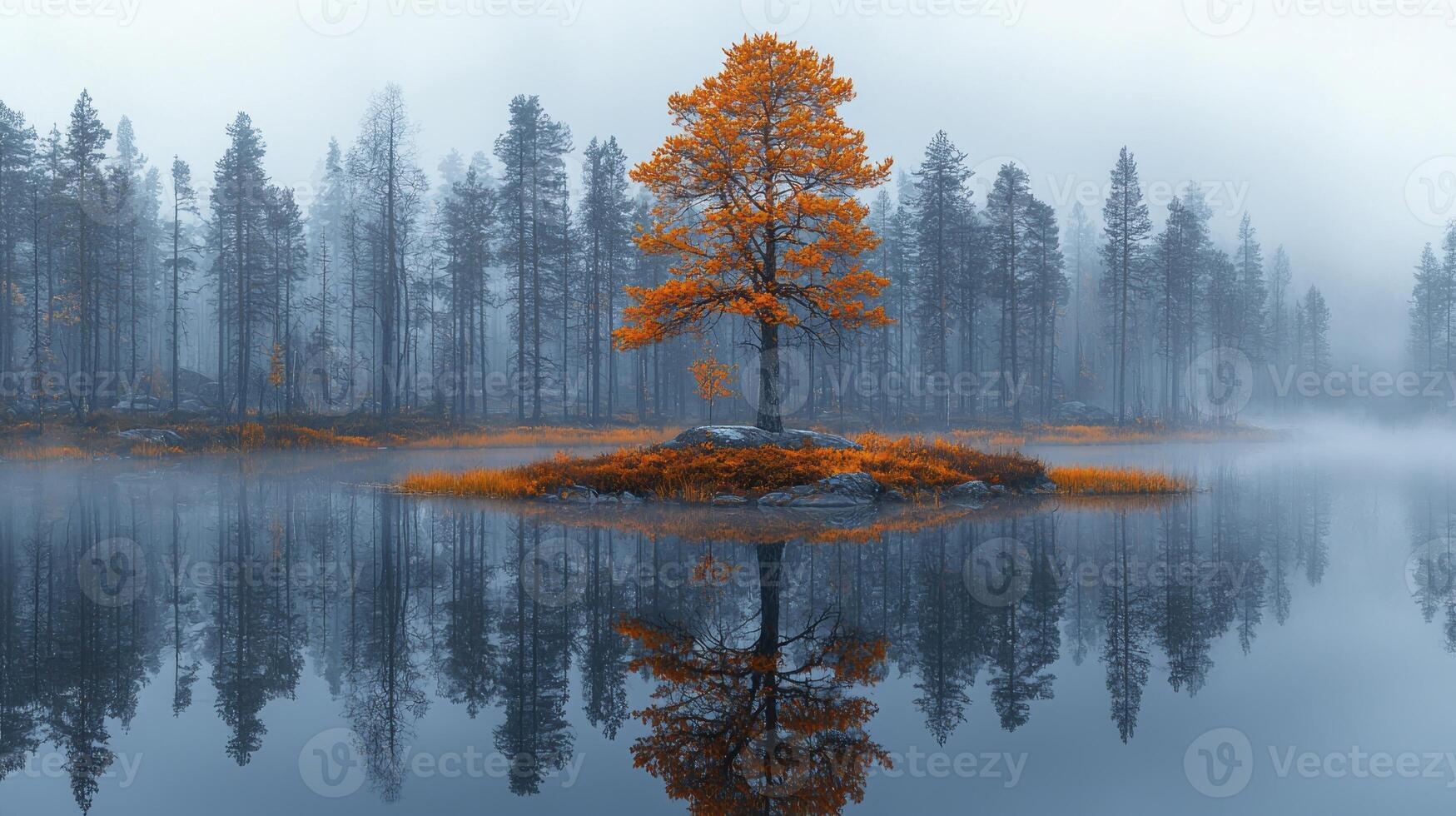 A lone tree in the middle of a lake photo
