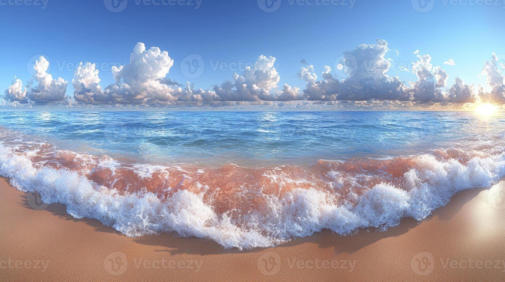 A beautiful beach scene with waves and clouds photo