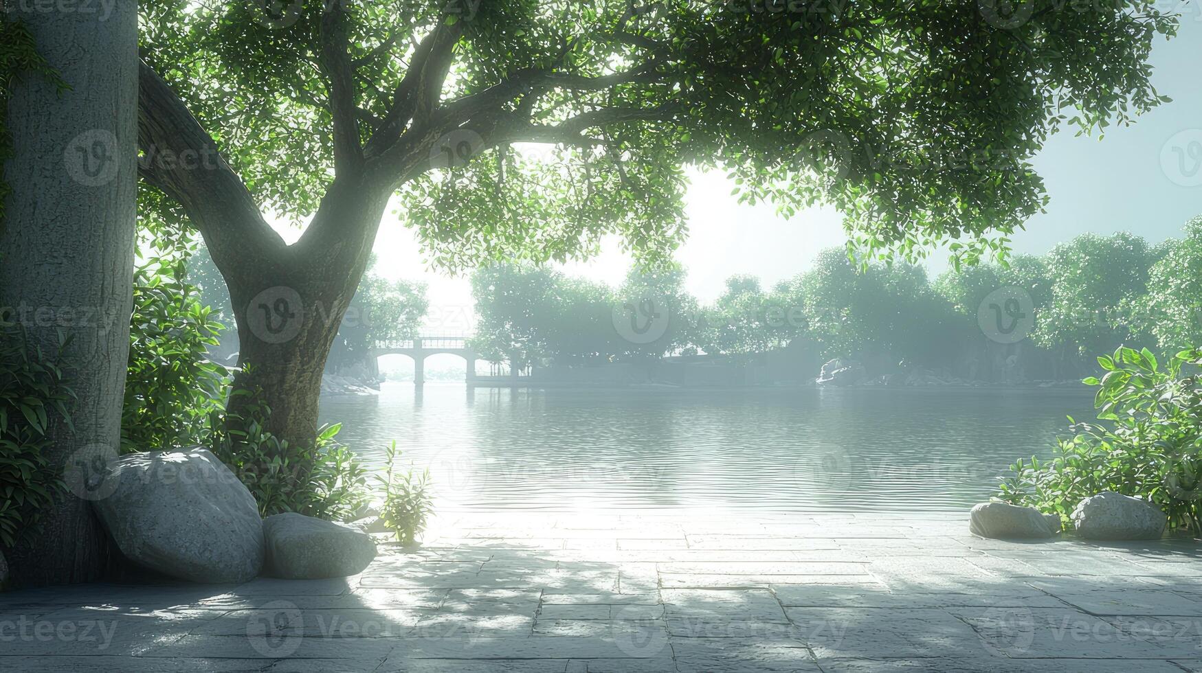 A tree is in the middle of a lake photo