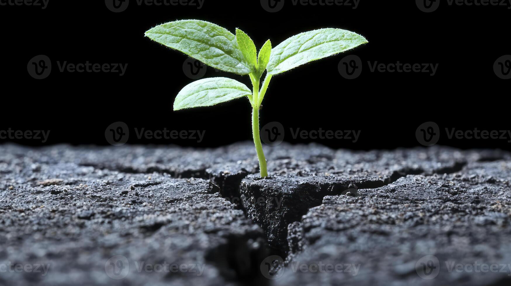 A small plant growing out of a crack in the ground photo
