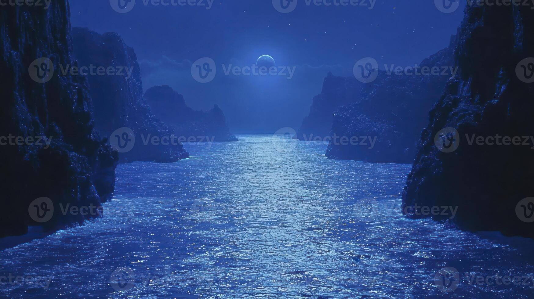 A blue ocean with a moon in the sky photo