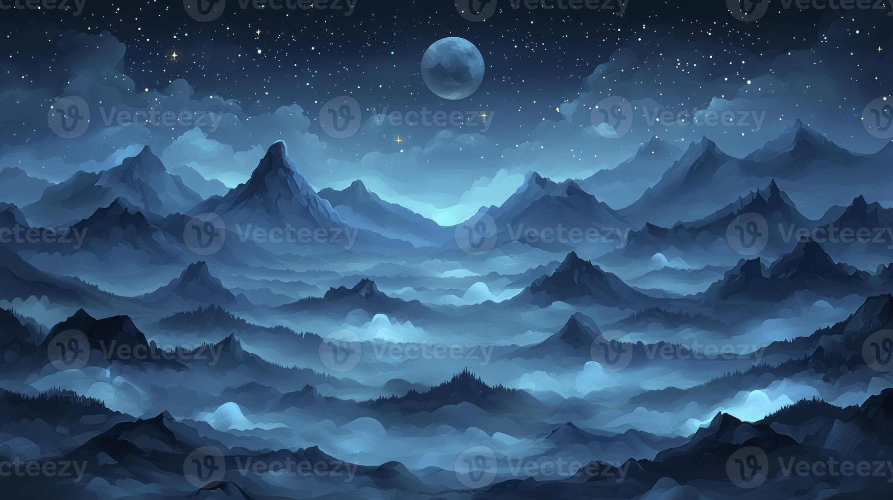 A night sky with mountains and clouds photo