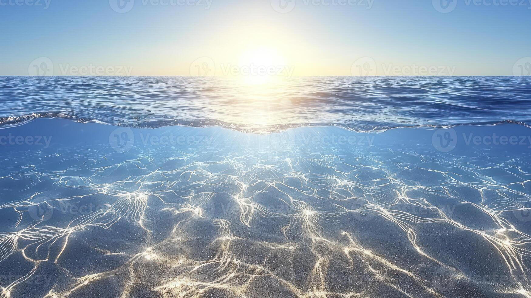 The sun is shining over the ocean and the water is clear photo