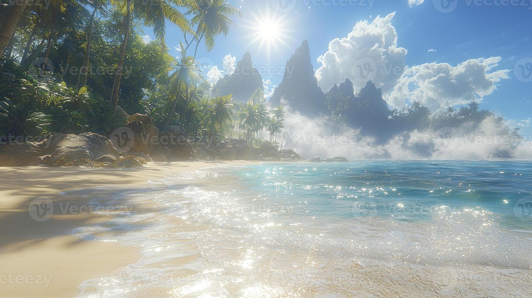 Tropical island with palm trees and water photo