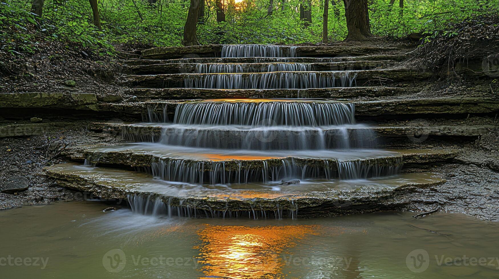 Water flowing down the steps photo