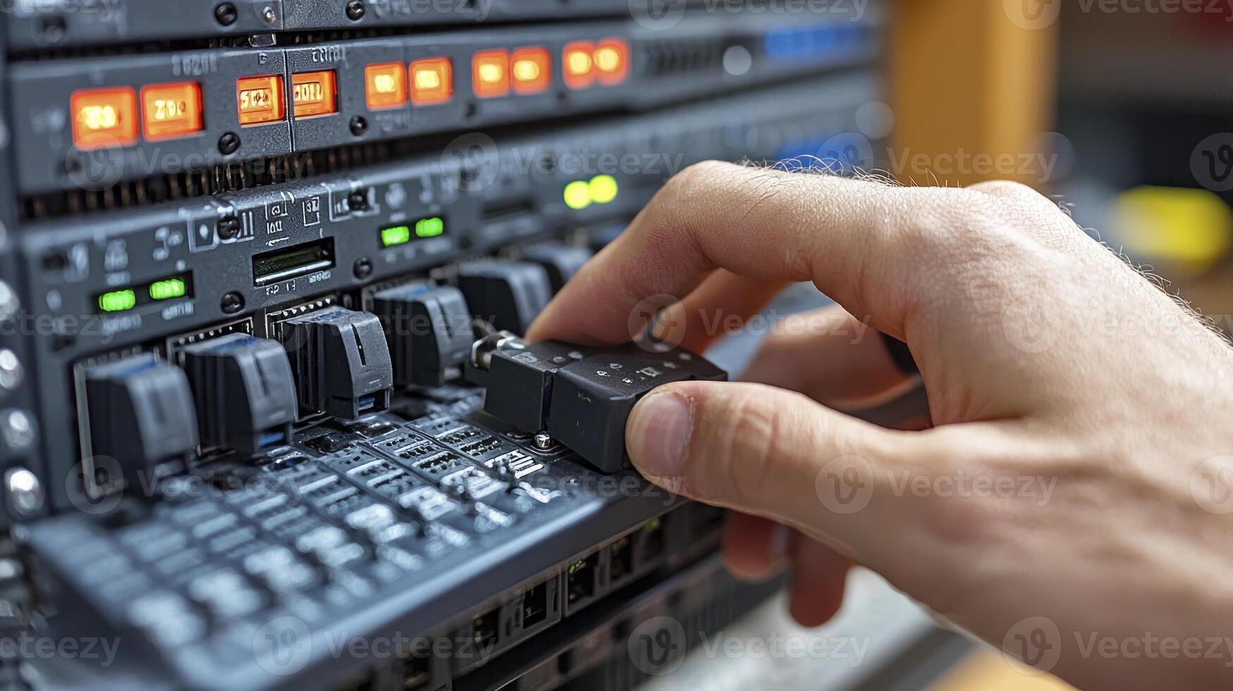 A person is touching a control panel on a mixer photo