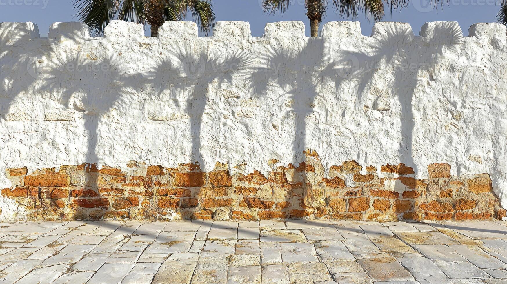 Palm trees casting shadows on a wall photo