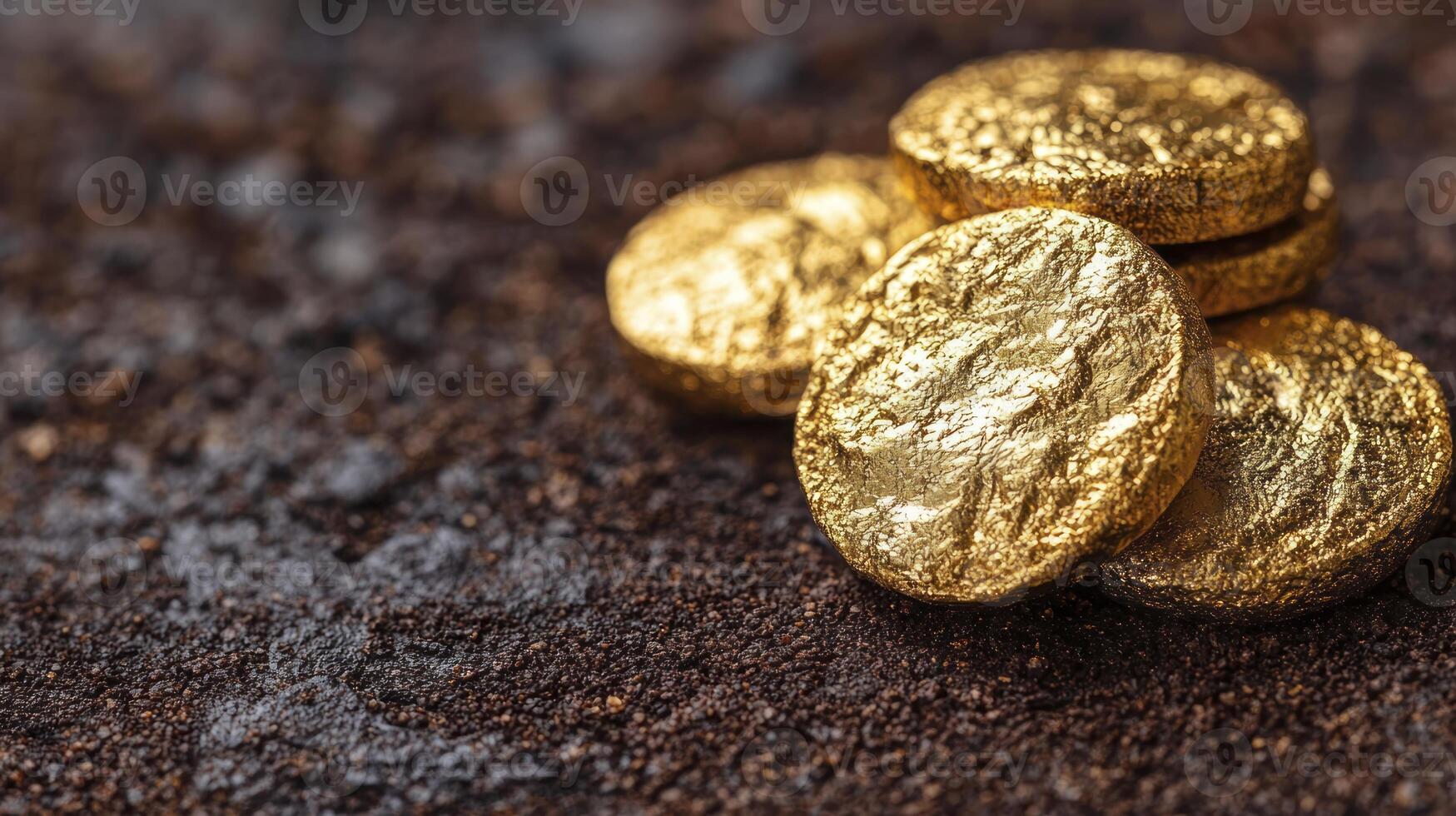 Golden chocolate coins on a dark background photo