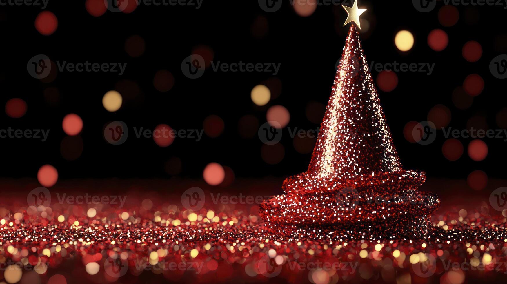 A red christmas tree with a sparkly background photo