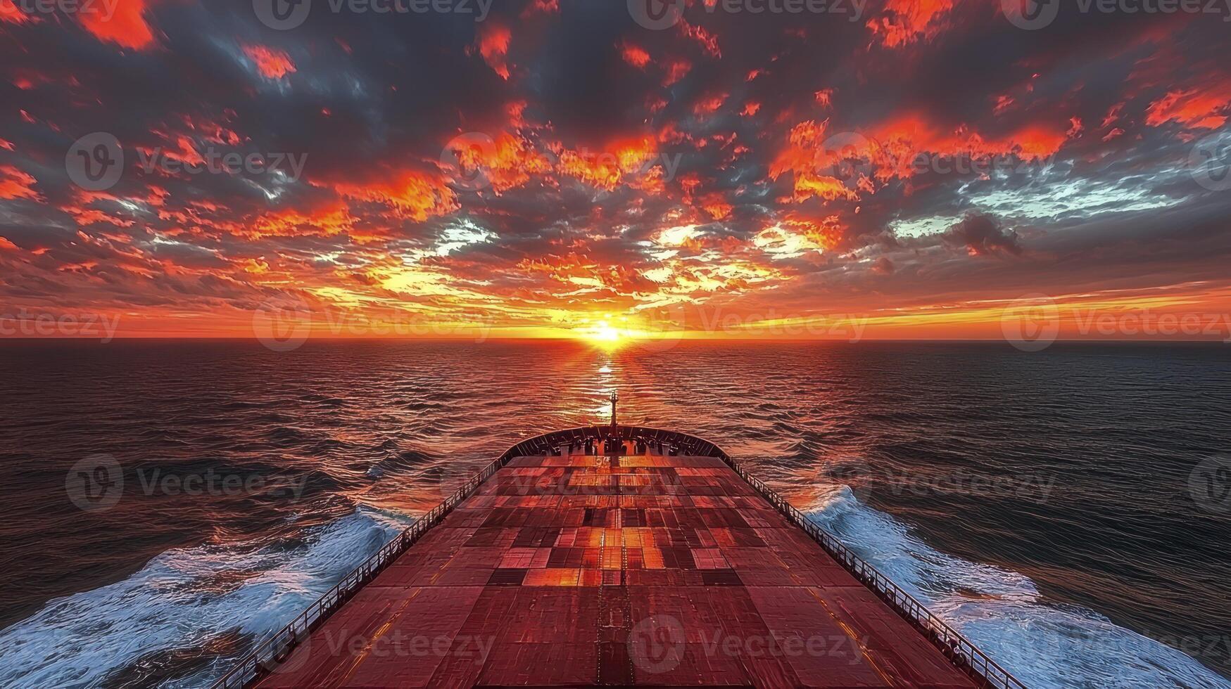 A ship at sunset with a red sky photo
