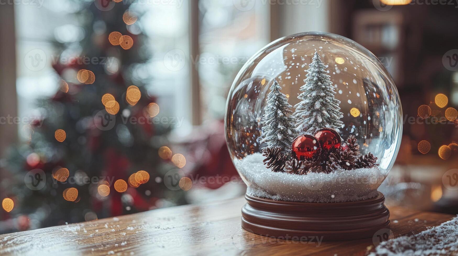 A snow globe with christmas trees inside photo