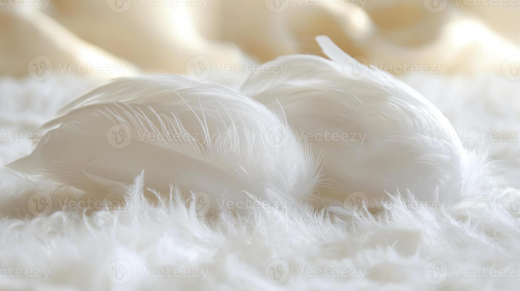 Two white feathers on a white blanket photo