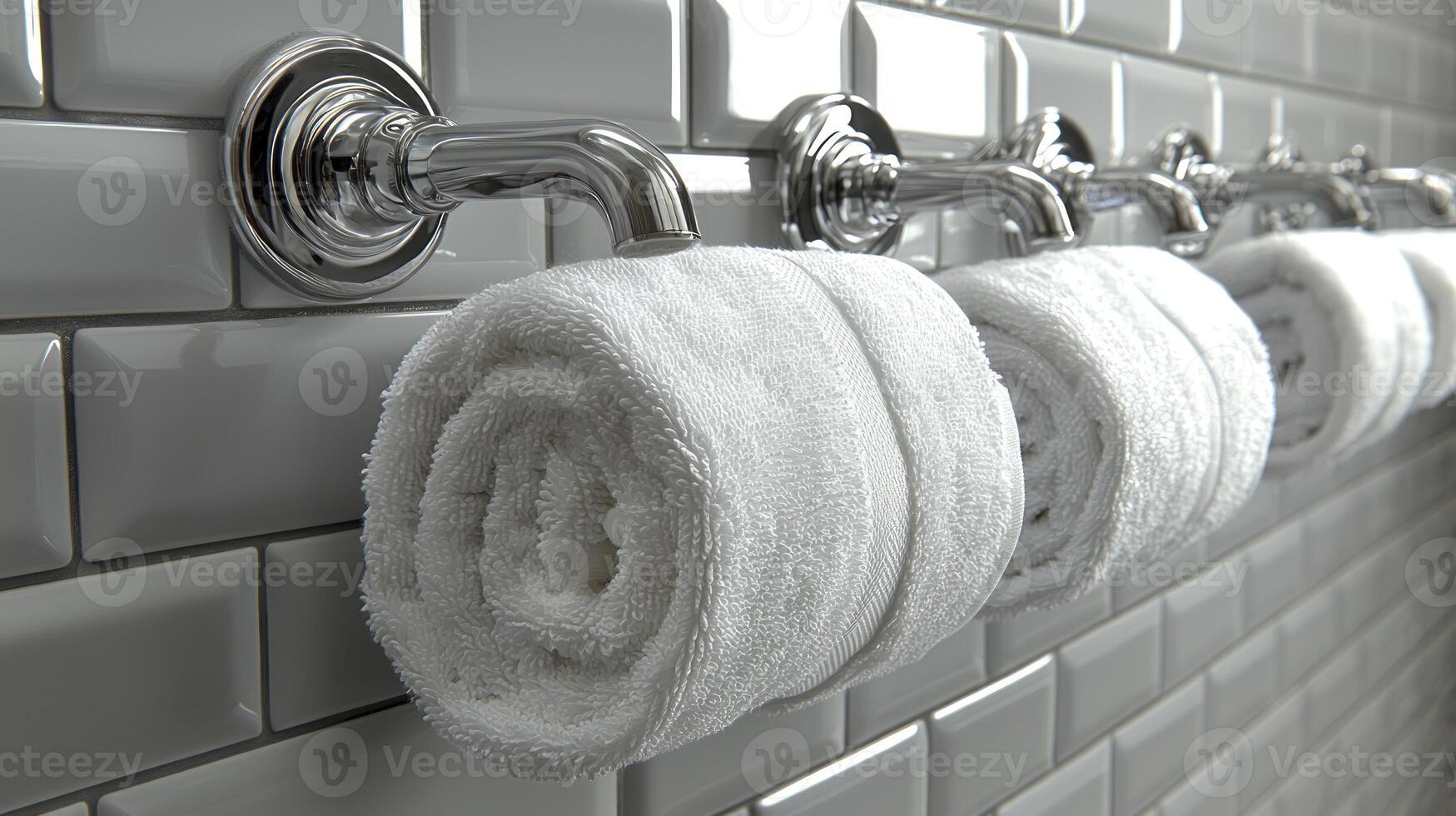 A row of towels hanging on a wall photo