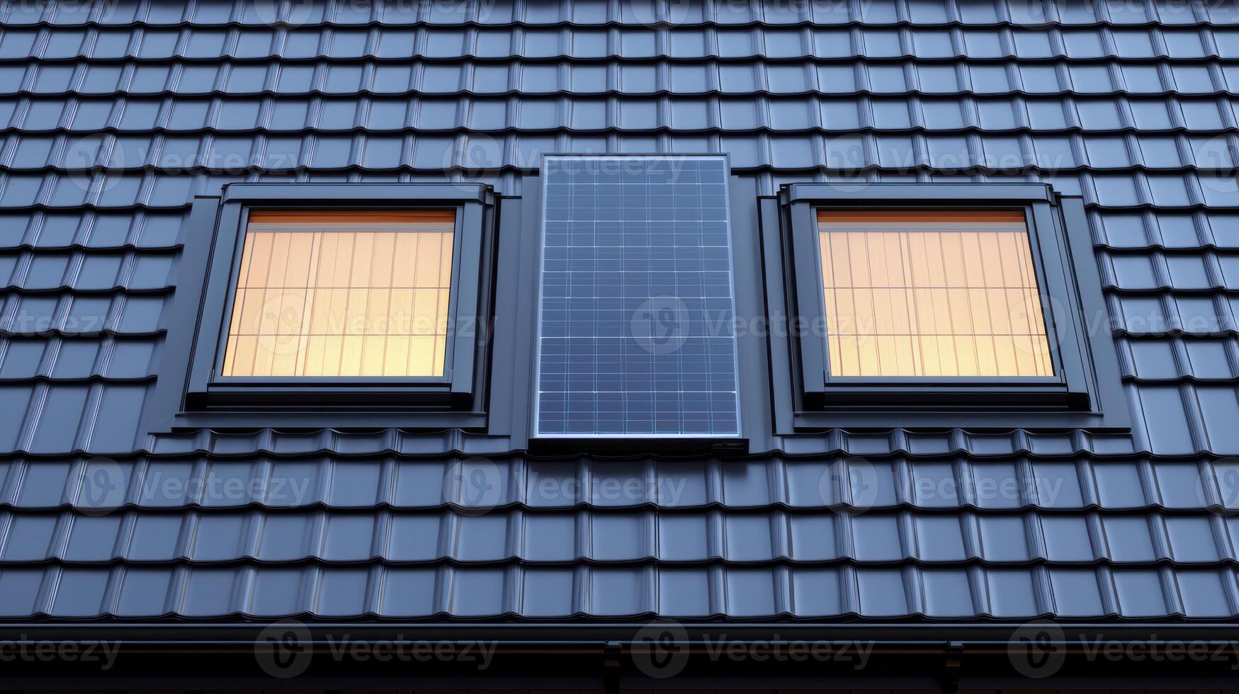 A house with two windows and a solar panel photo