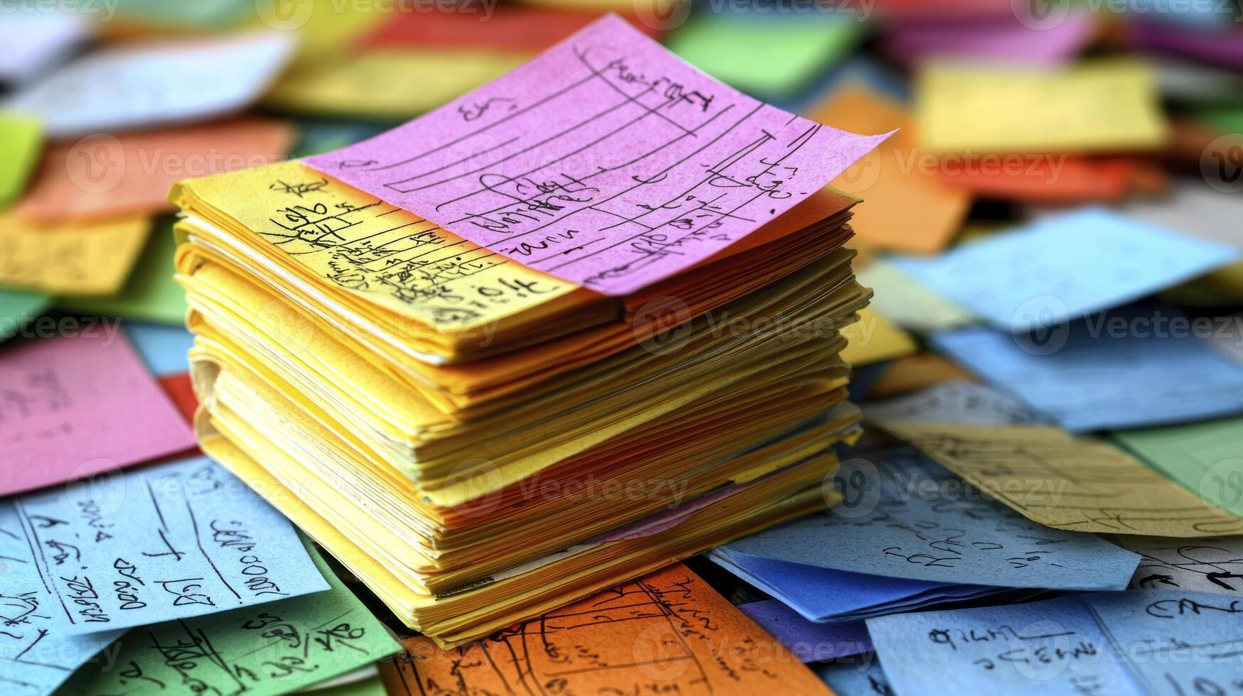 A pile of post - it notes with sticky notes photo