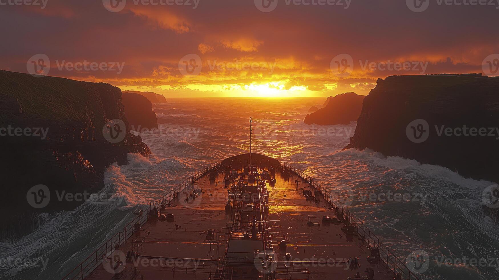 A ship at sunset photo