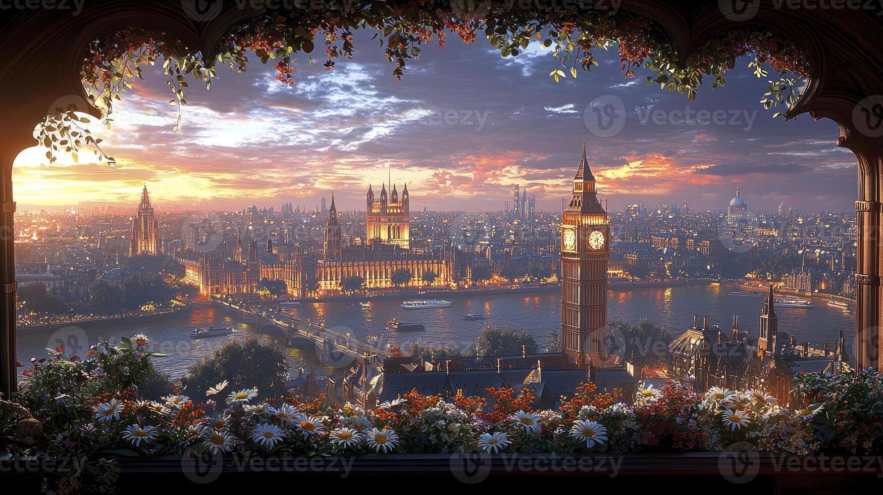 A view of the city from a window photo