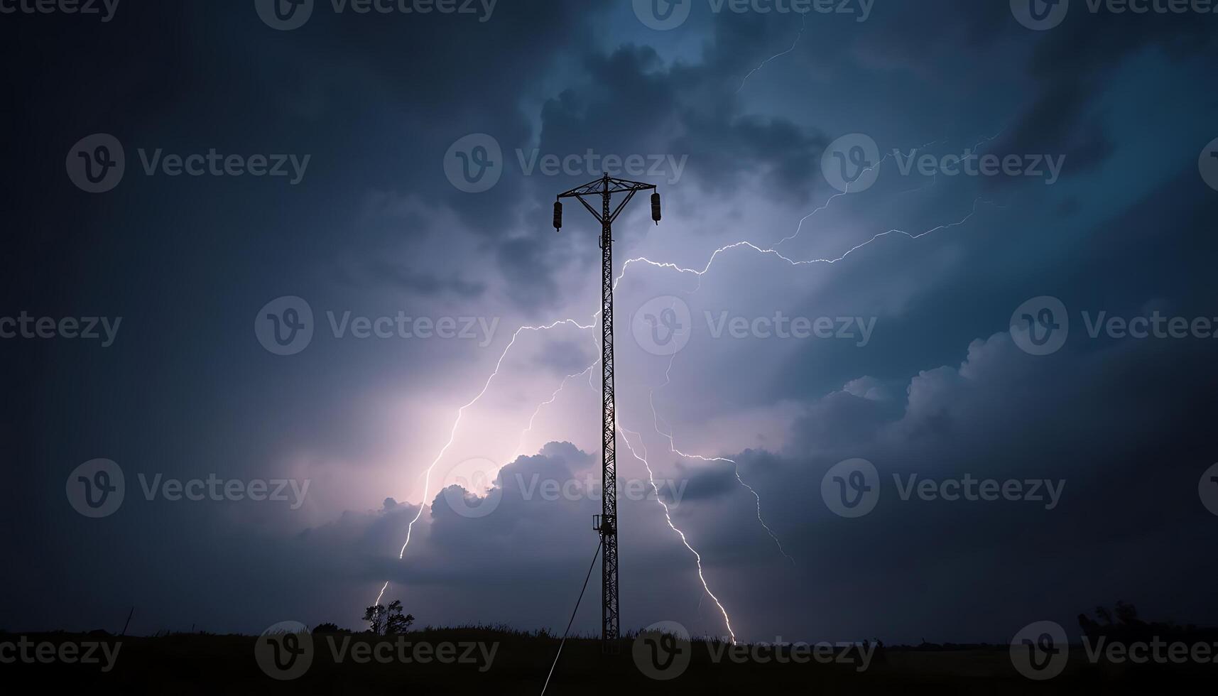tower with a lot of lightning in the sky photo