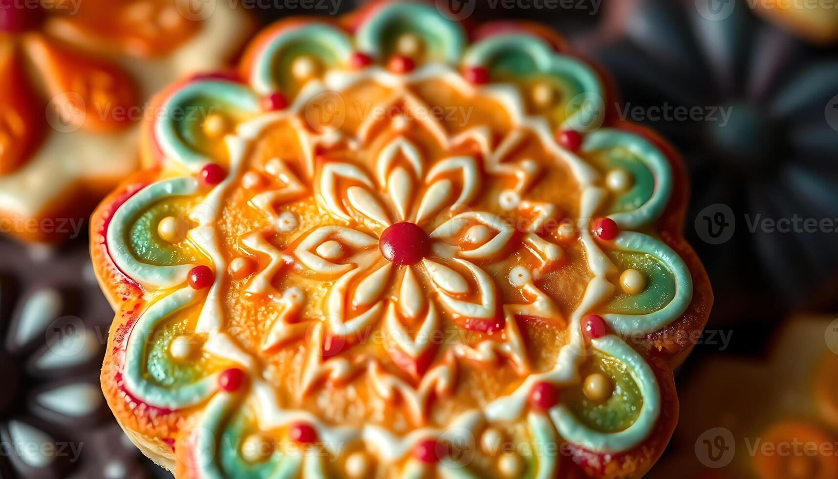 close up of a decorated cookie on a table photo