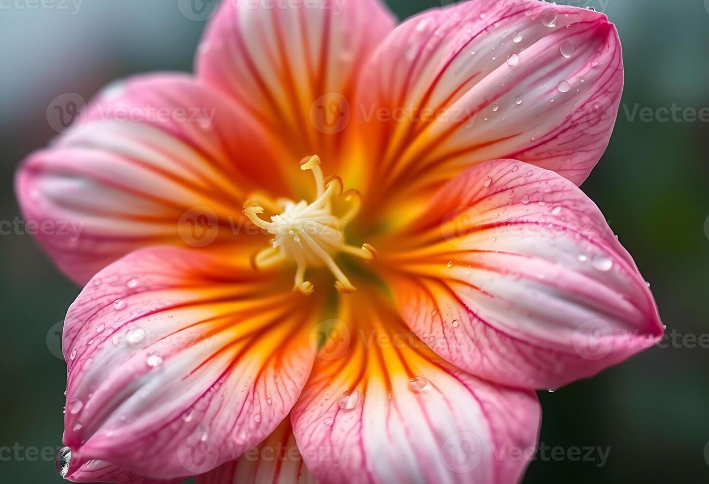 close up of a pink flower with drops of water on it photo