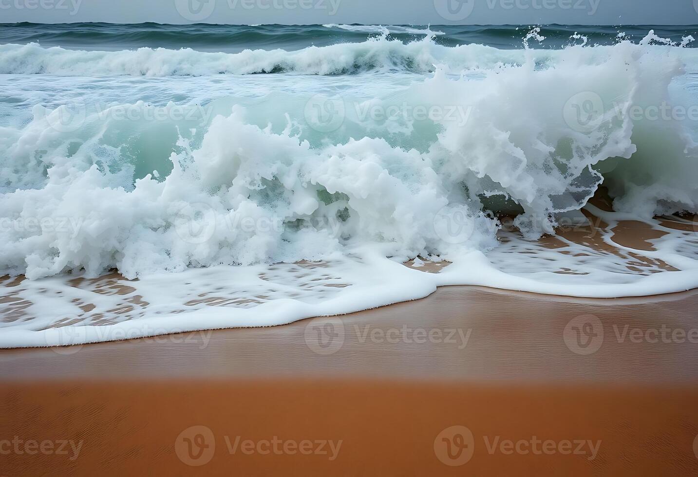 beach with waves coming in and out of the water photo