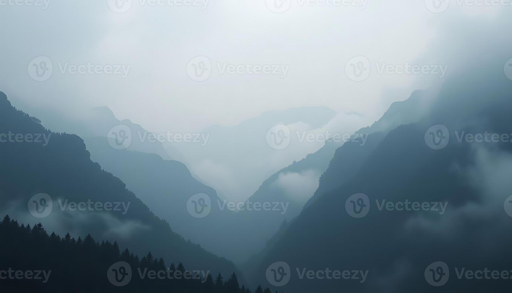 view of a mountain range in the fog photo