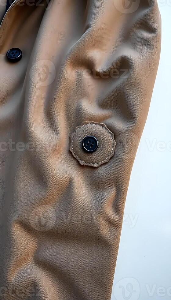 close up of a coat with a button on it photo