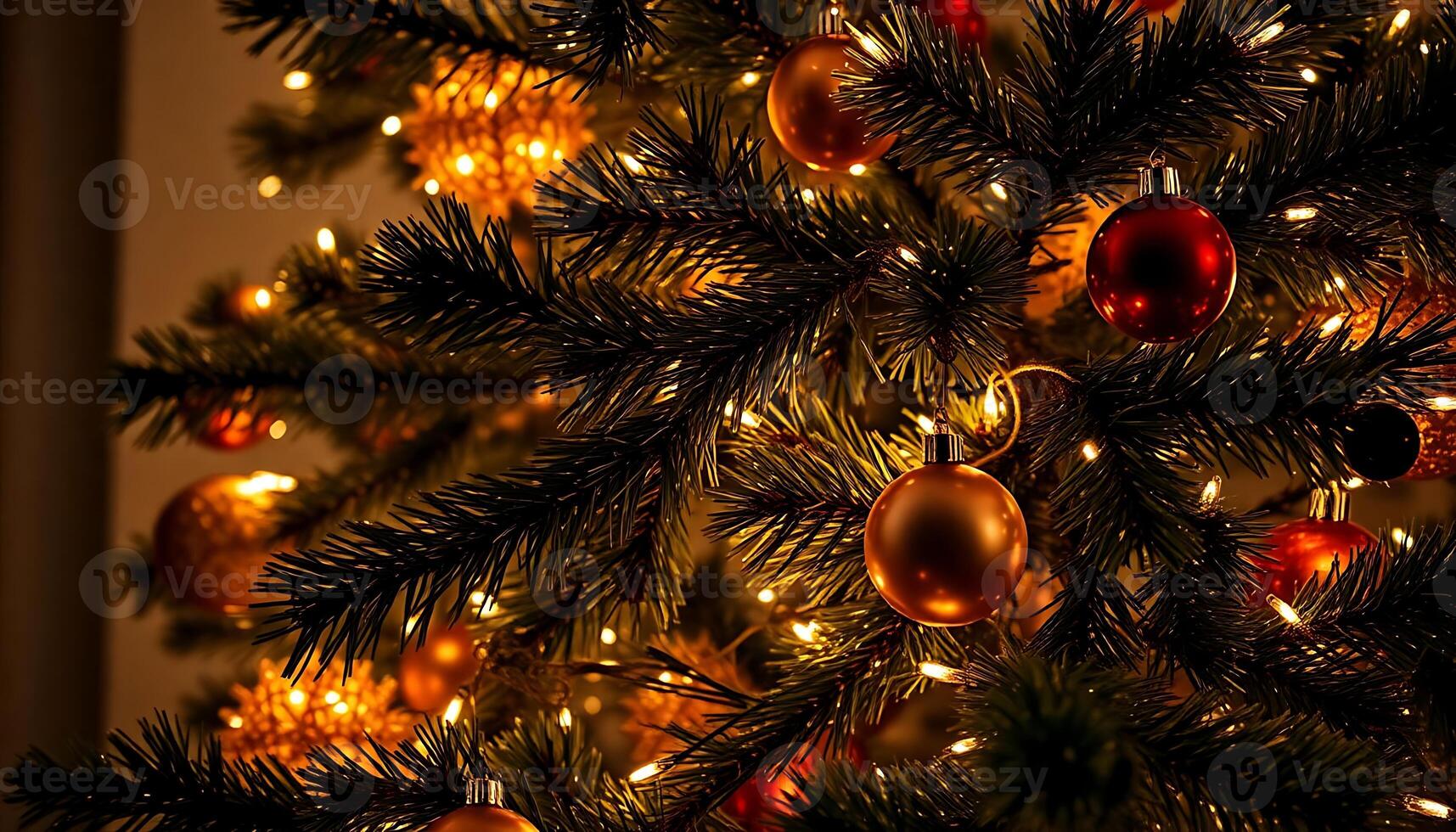 close up of a christmas tree with lights photo