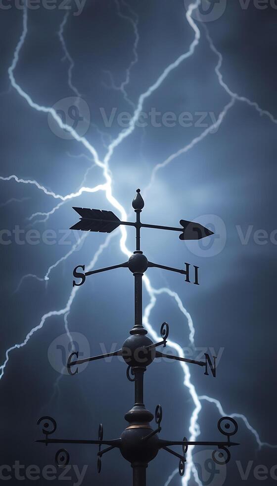 weather vane with lightning in the background photo