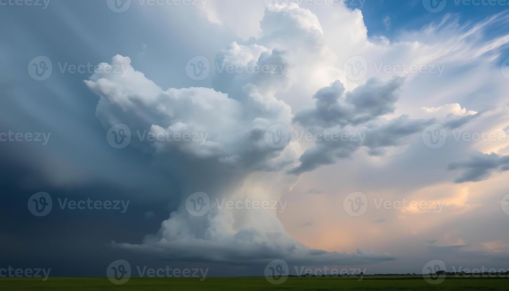 large cloud is in the sky above a field photo