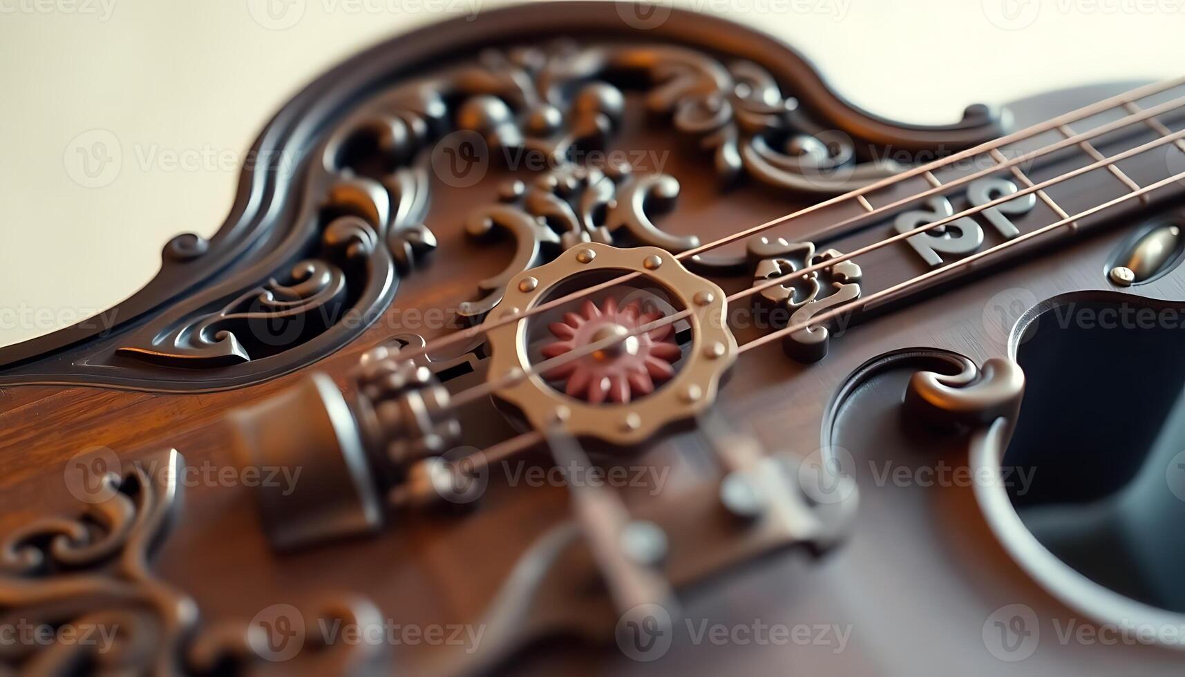 close up of a violin on a table photo