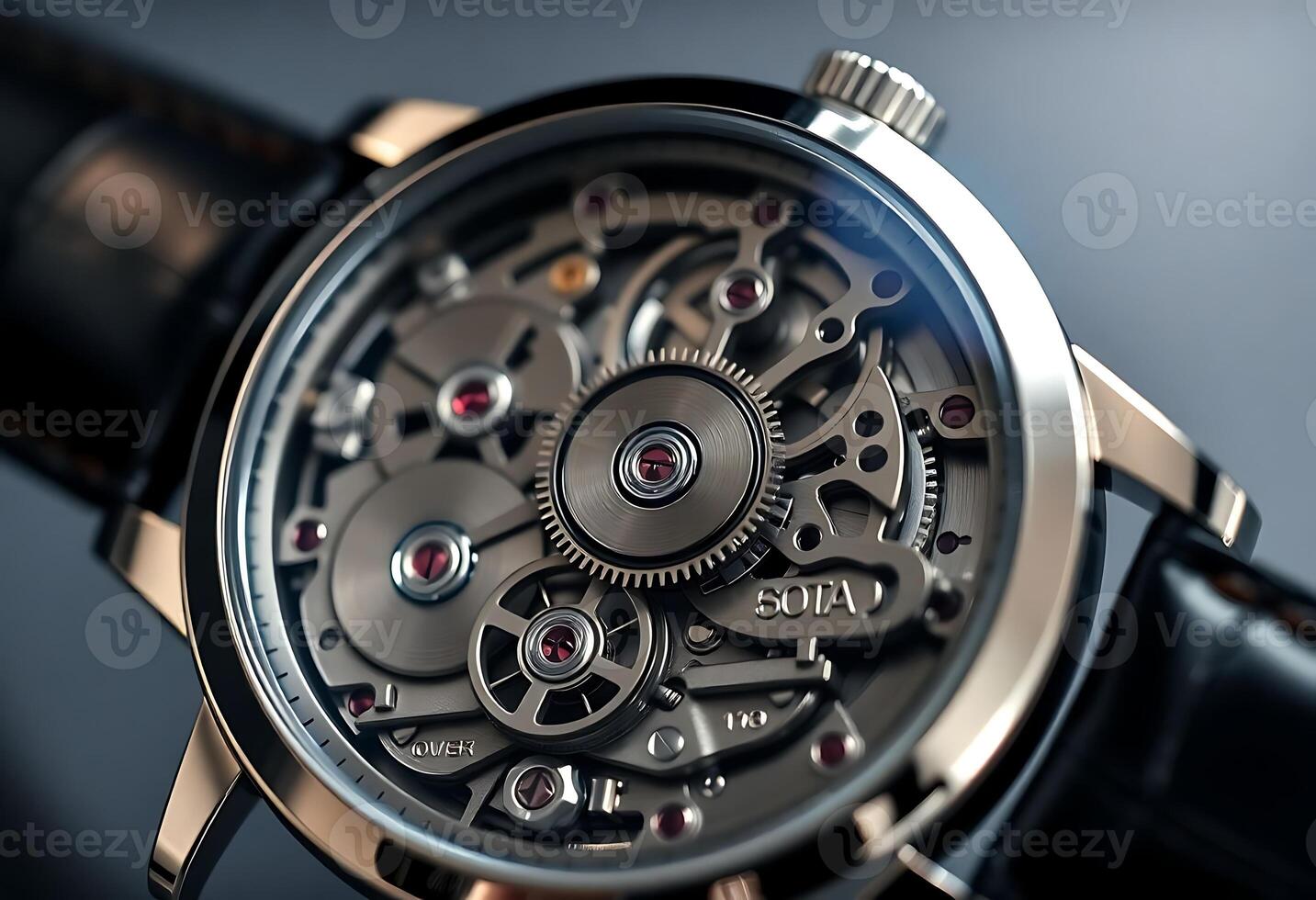 close up of a watch with a black strap photo