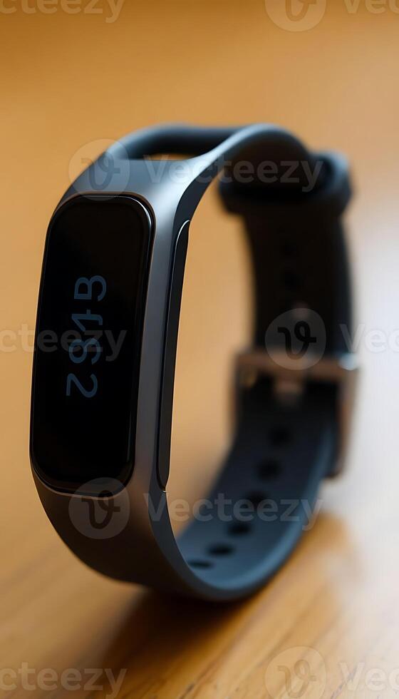 smart watch sitting on top of a wooden table photo
