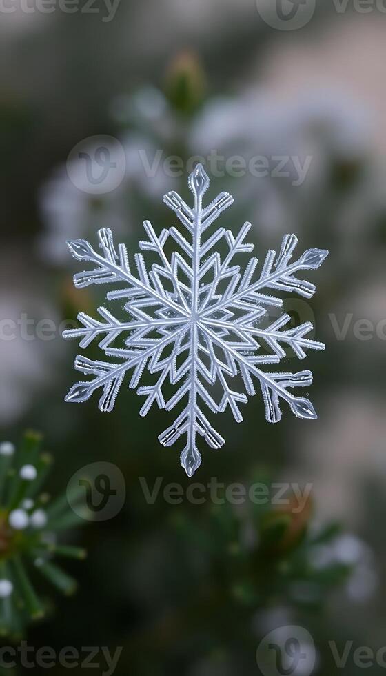 close up of a snowflake on a tree photo